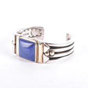 Navajo Orville Tsinnie Sterling Silver & 14K Gold Lapis Lazuli Cuff Bracelet