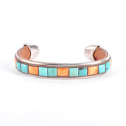 Charlie Favour Sterling Silver, Turquoise, & Spiny Oyster Leather-Lined Cuff