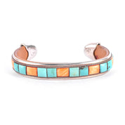 Charlie Favour Sterling Silver, Turquoise, & Spiny Oyster Leather-Lined Cuff