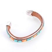 Charlie Favour Sterling Silver, Turquoise, & Spiny Oyster Leather-Lined Cuff