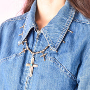 Sterling Silver & Turquoise Squash Blossom Cross Necklace, 24in