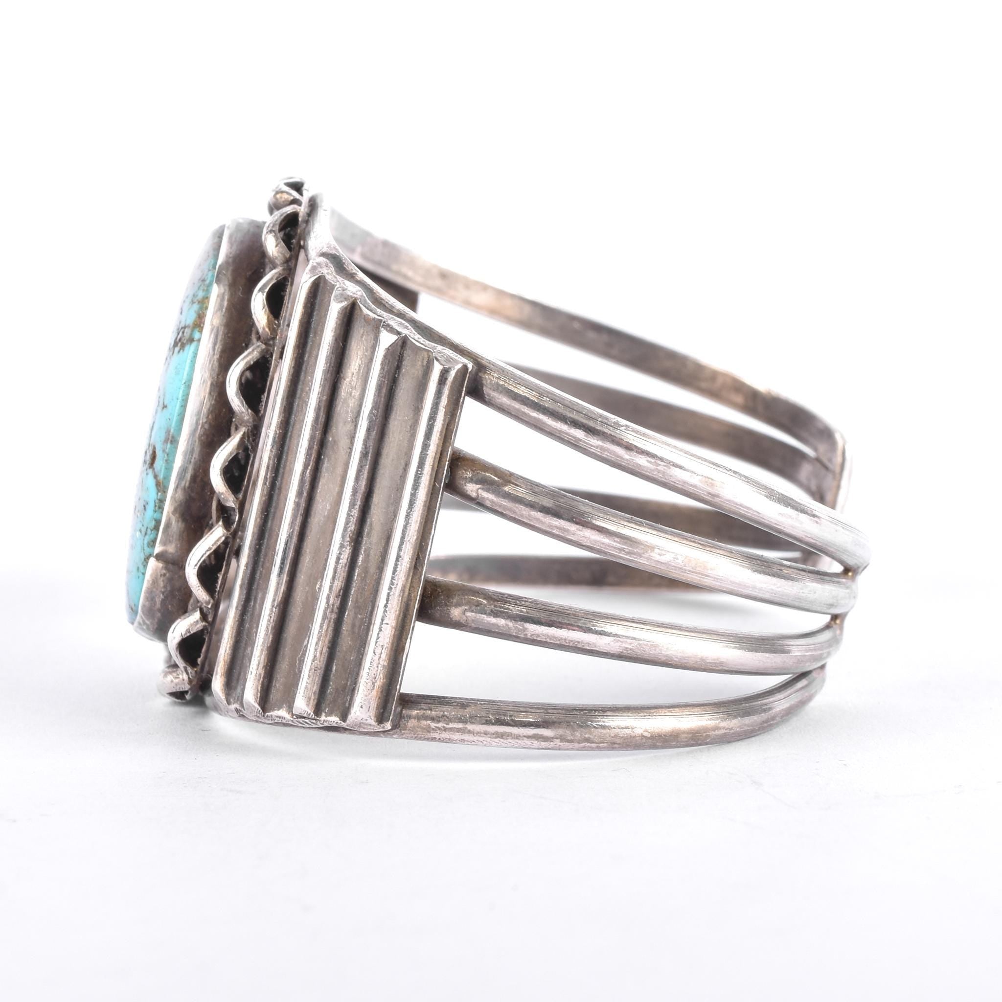 Sterling Silver & Natural Turquoise Navajo Cuff Bracelet,