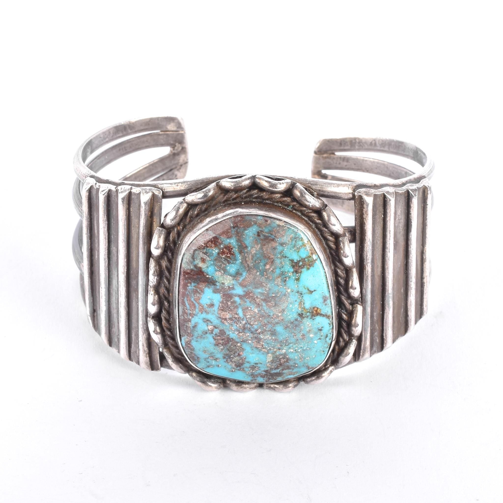 Sterling Silver & Natural Turquoise Navajo Cuff Bracelet,