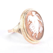 14K Gold Dancing Woman Carved Shell Cameo Ring