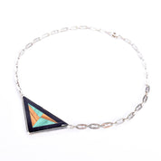 Sterling Silver Taxco Geometric Onyx, Malachite, & Tiger's Eye Inlay Necklace