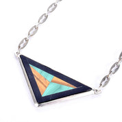 Sterling Silver Taxco Geometric Onyx, Malachite, & Tiger's Eye Inlay Necklace