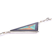 Sterling Silver Taxco Geometric Onyx, Malachite, & Tiger's Eye Inlay Necklace