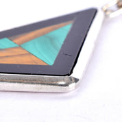 Sterling Silver Taxco Geometric Onyx, Malachite, & Tiger's Eye Inlay Necklace