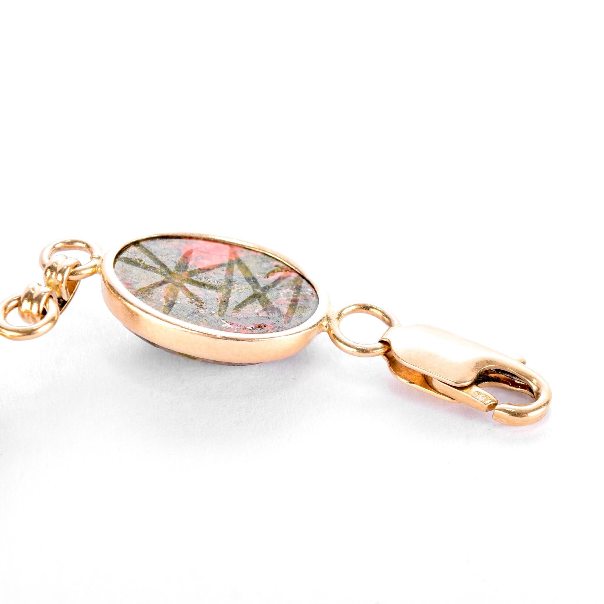 14K Gold Carved Multi-Gemstone Scarab Bracelet