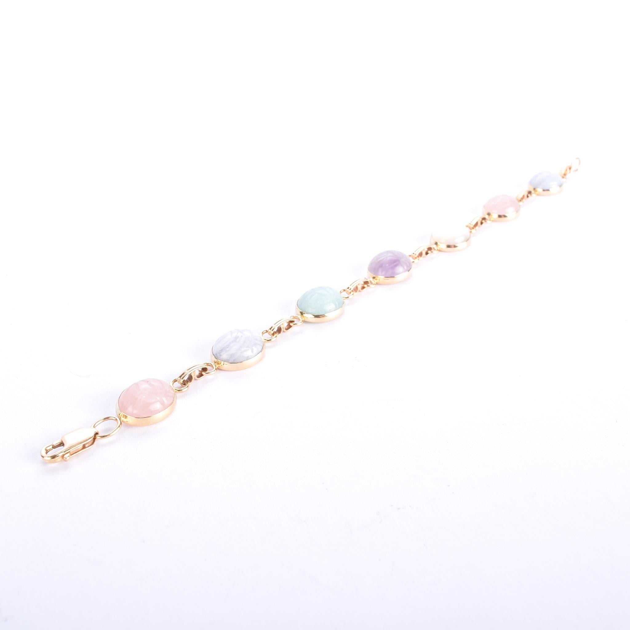 14K Gold Pastel Multi-Gemstone Scarab Bracelet