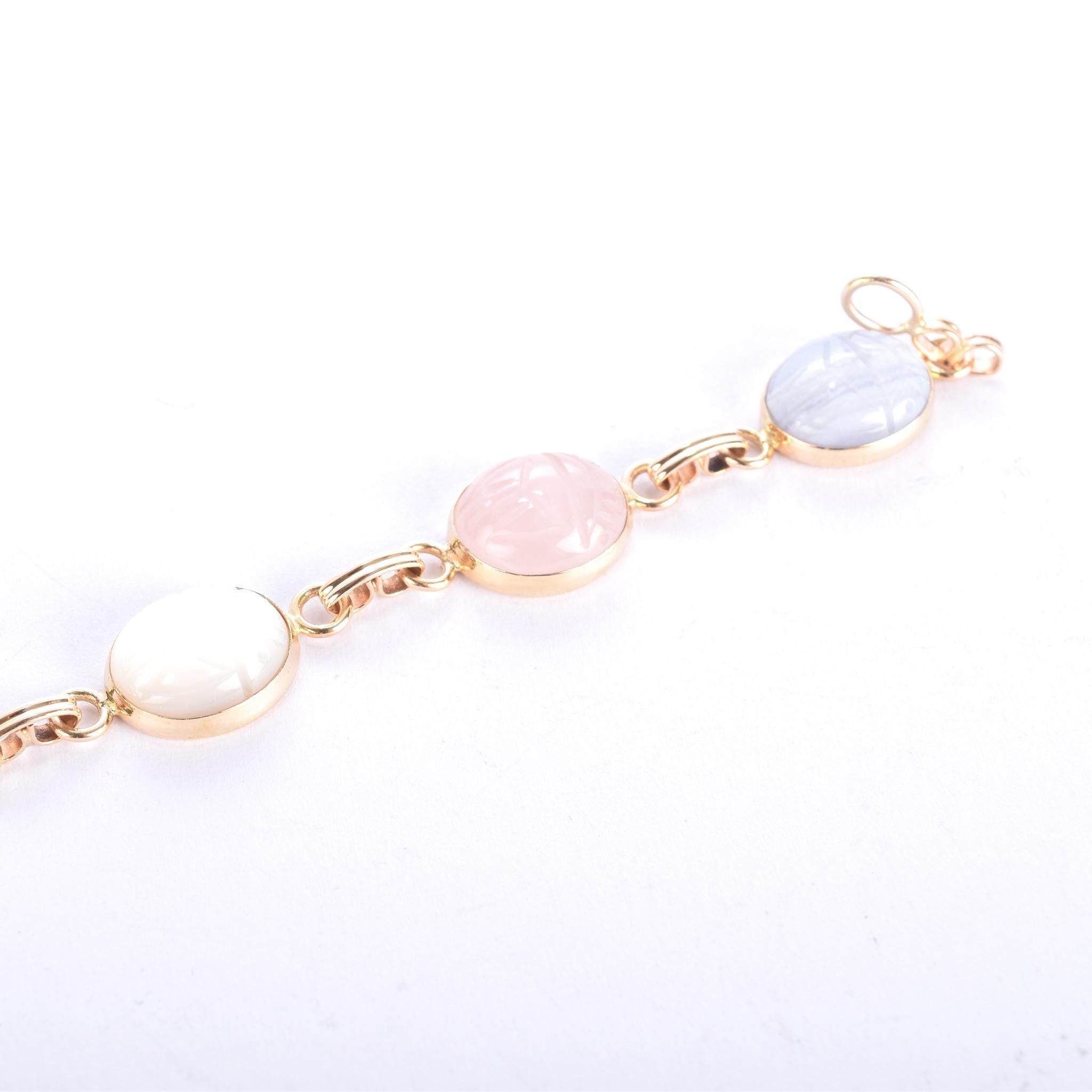 14K Gold Pastel Multi-Gemstone Scarab Bracelet