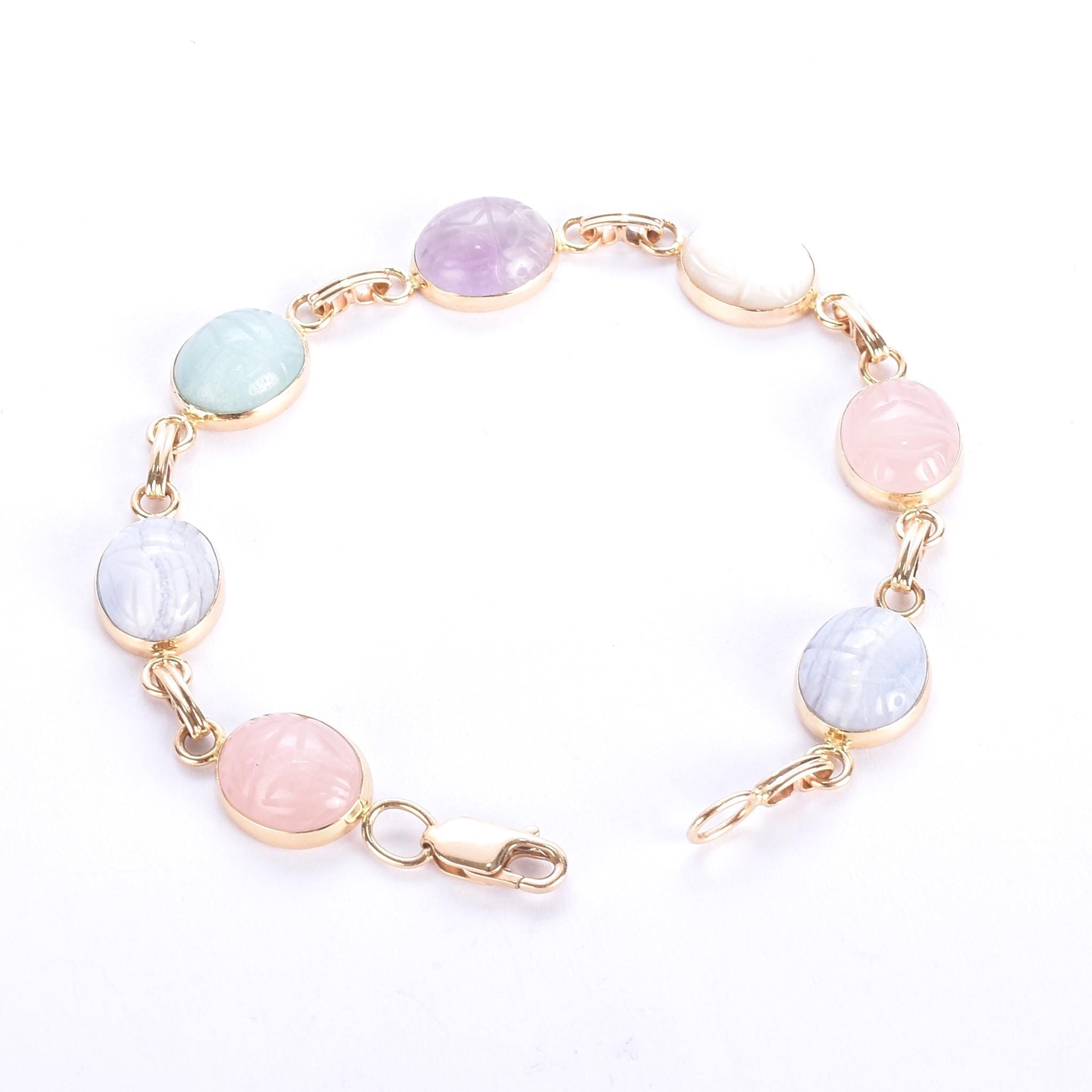 14K Gold Pastel Multi-Gemstone Scarab Bracelet