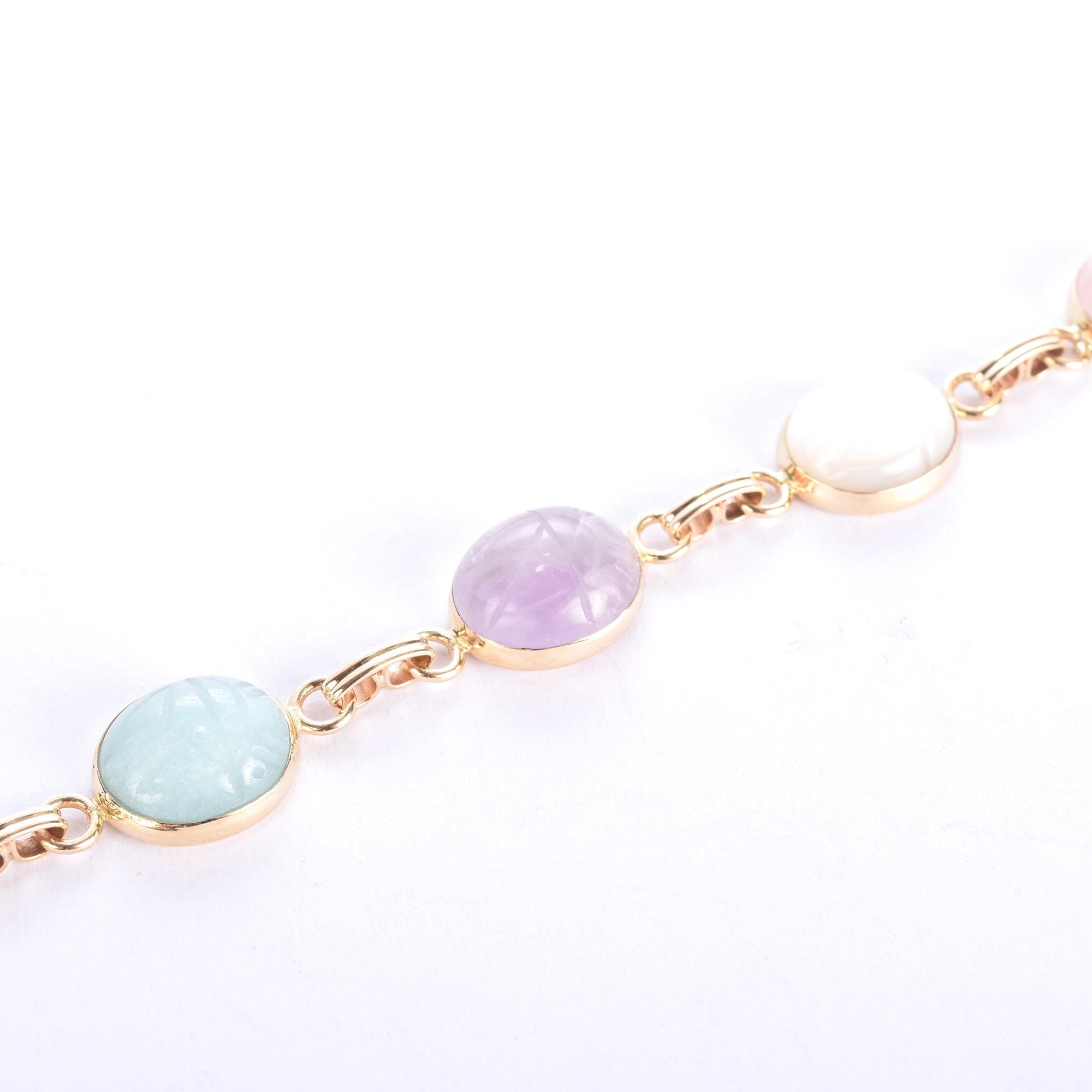 14K Gold Pastel Multi-Gemstone Scarab Bracelet