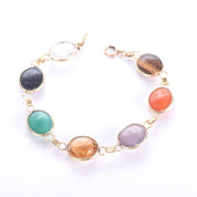 1960s Admark 14K Gold Multi Gemstone Scarab Bracelet