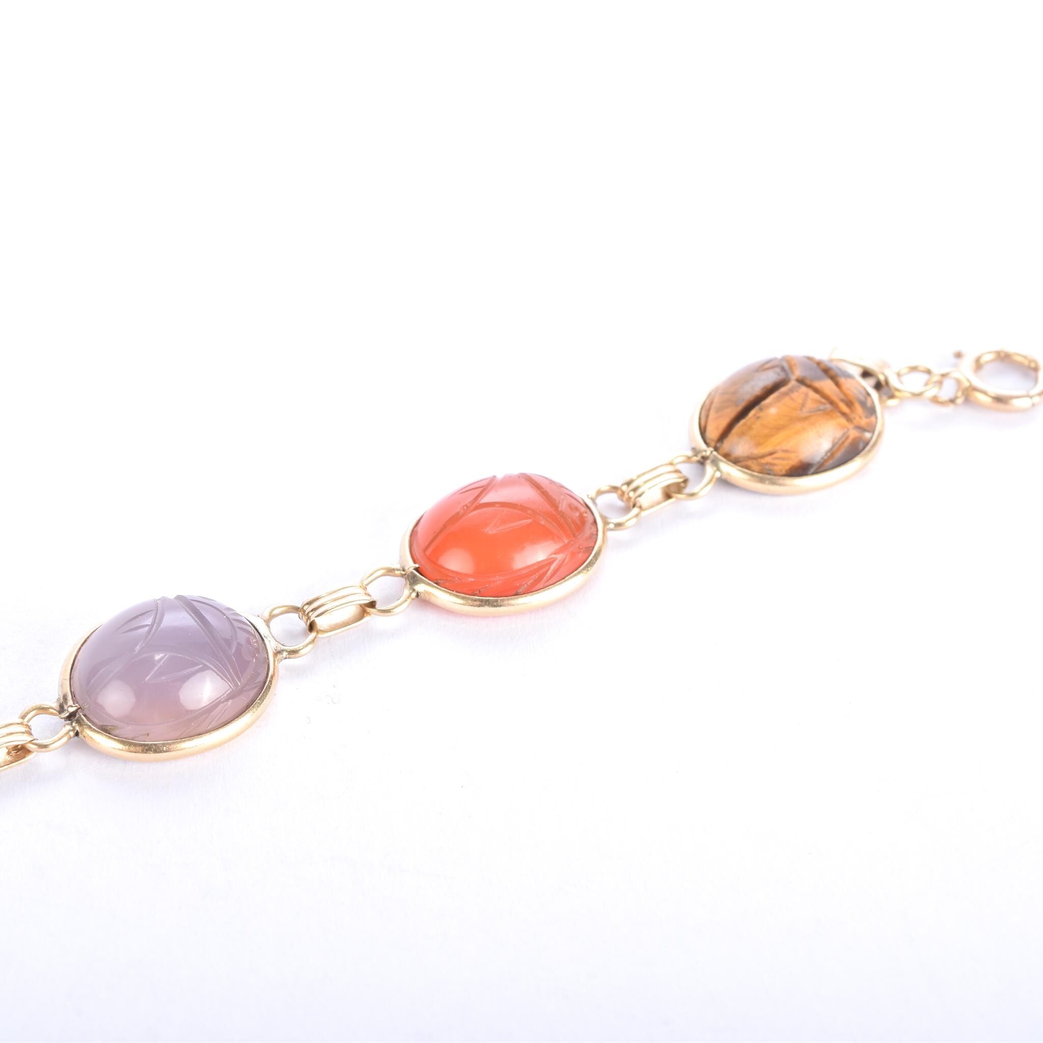 1960s Admark 14K Gold Multi Gemstone Scarab Bracelet