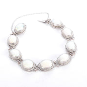 Mid-Century 14K White Gold Opal & Seed Pearl Link Bracelet