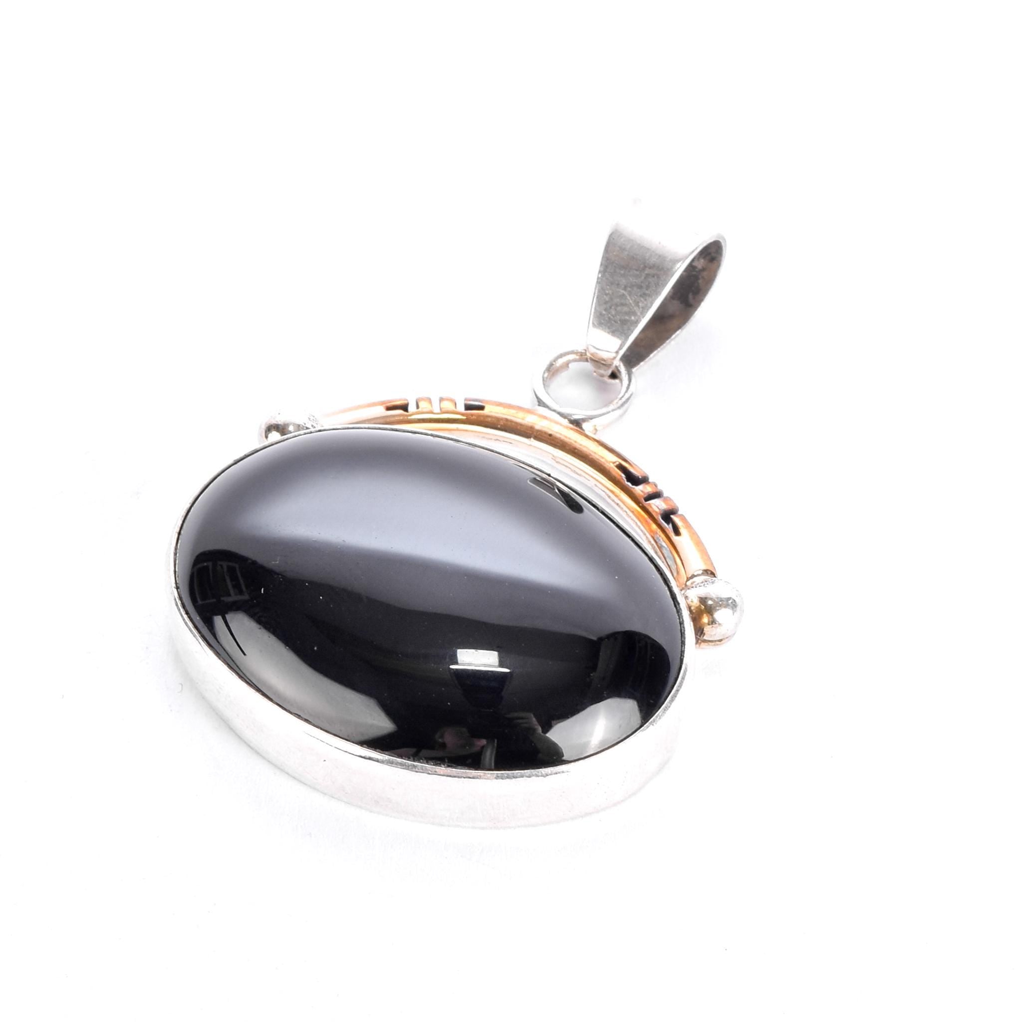 Sterling Silver & 12K Gold-Fill Navajo Bobby Johnson Onyx Pendant