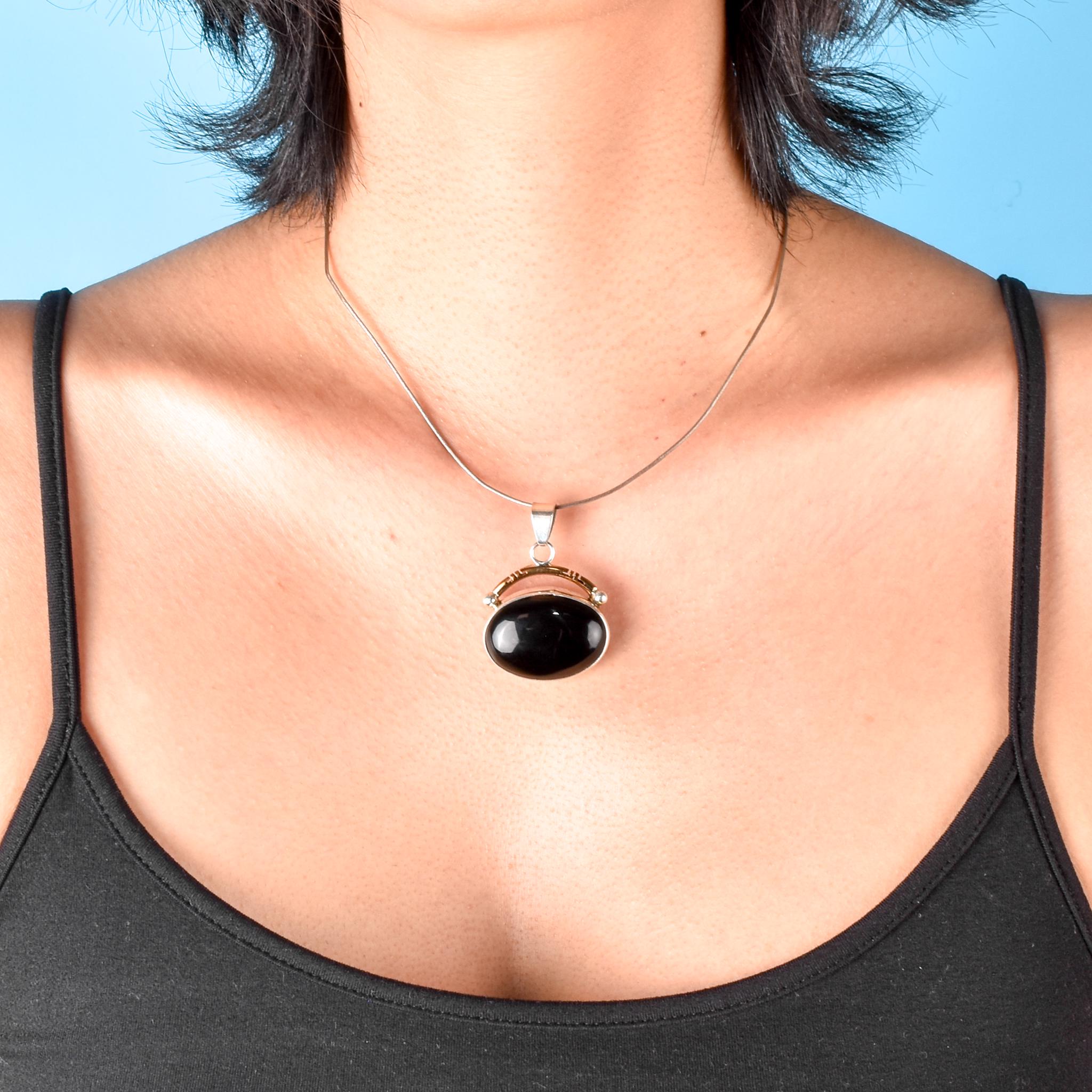 Sterling Silver & 12K Gold-Fill Navajo Bobby Johnson Onyx Pendant