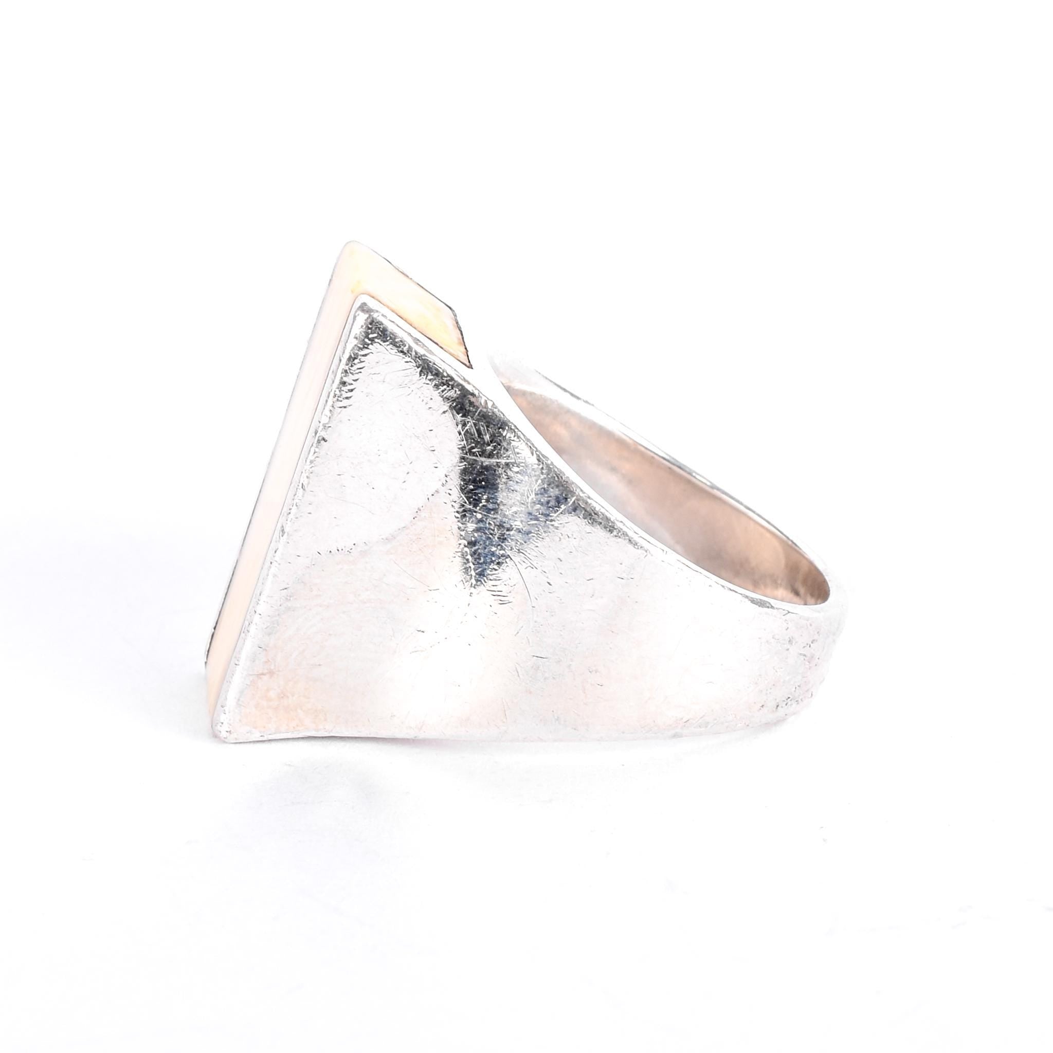 1980s Joachim S'Paliu Sterling Silver & Bone Inlay Ring
