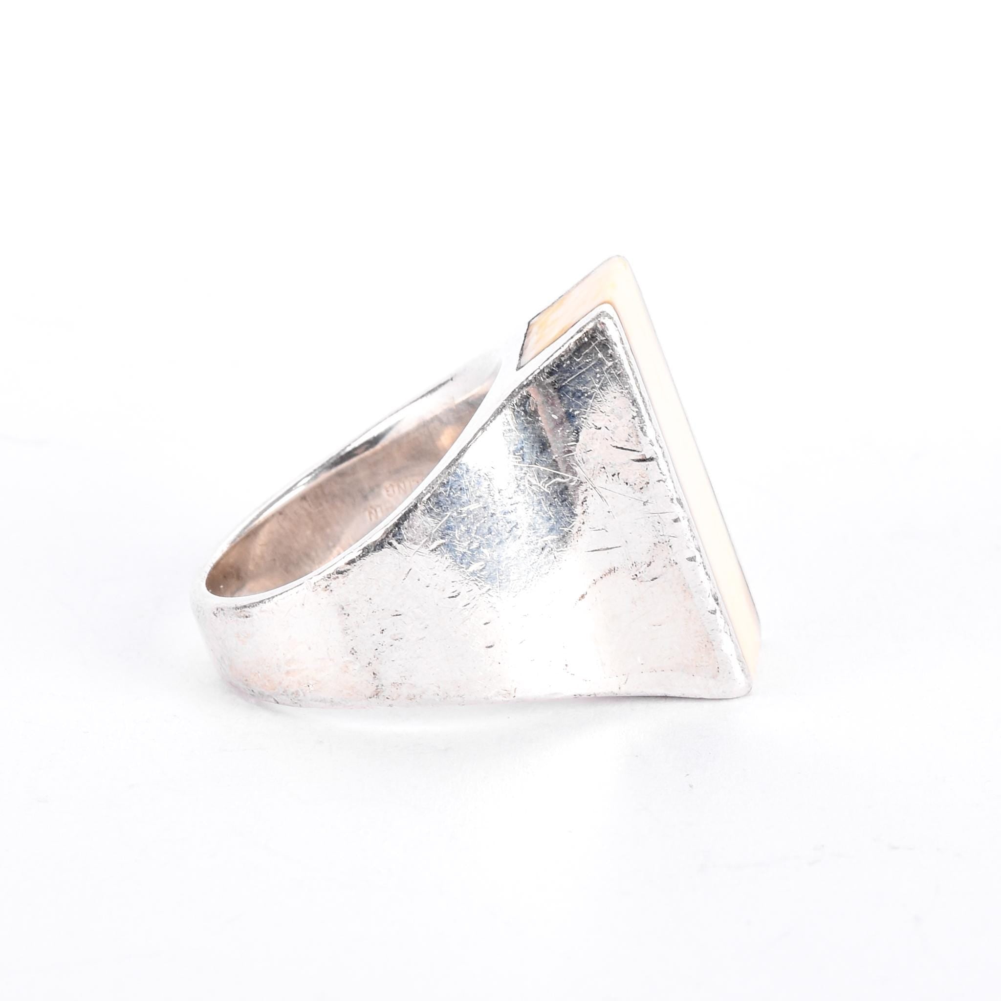 1980s Joachim S'Paliu Sterling Silver & Bone Inlay Ring