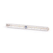 14K White Gold & Blue Spinel Art Deco Filigree Bar Pin