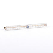 14K White Gold & Blue Spinel Art Deco Filigree Bar Pin