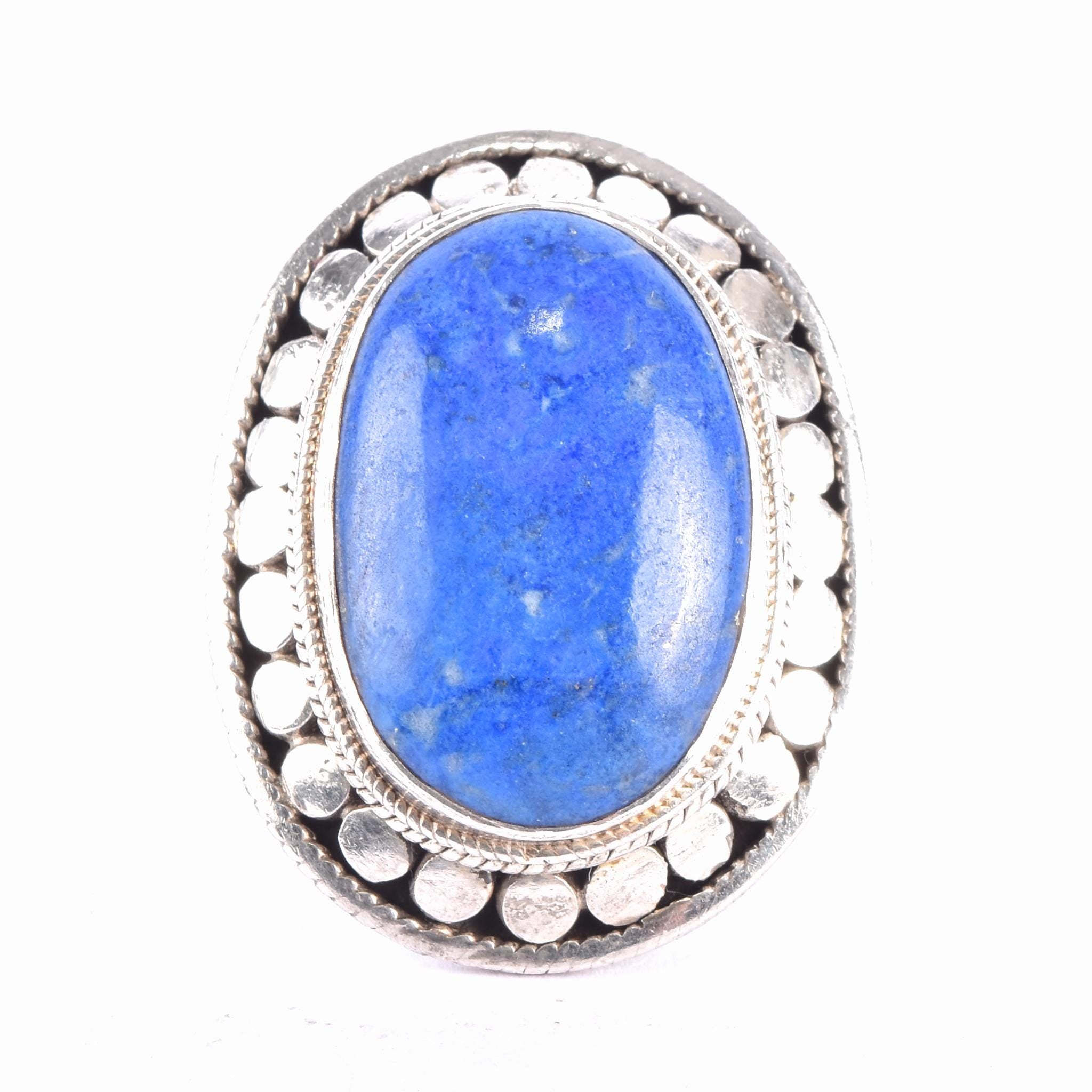 Native Sterling Silver & Lapis Lazuli Statement Ring