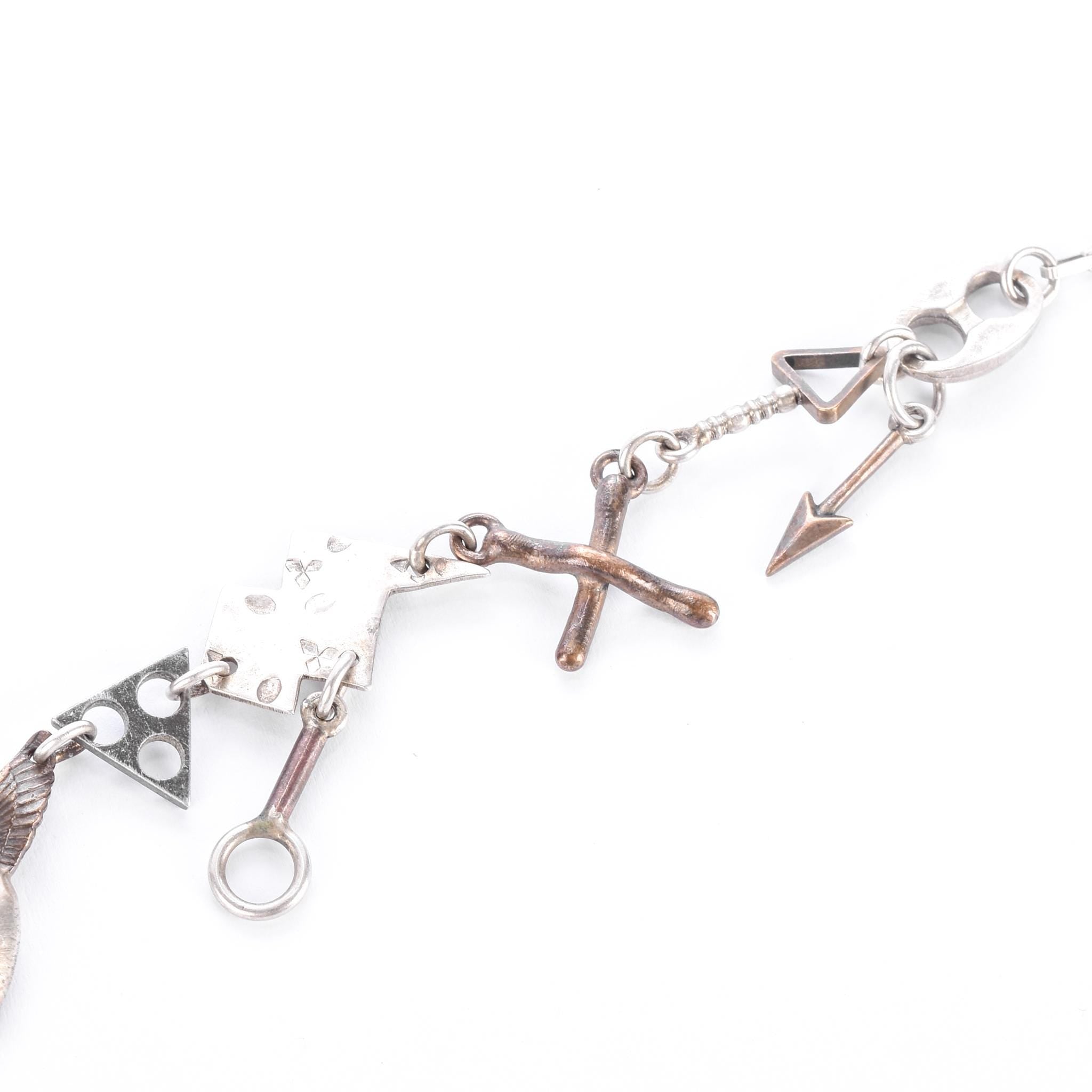 Sterling Silver & Bronze Thomas Mann Techno-Romantic Stitched Heart Collage Necklace