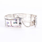 Sterling Silver Mexican Modernist Abalone Inlay Bracelet
