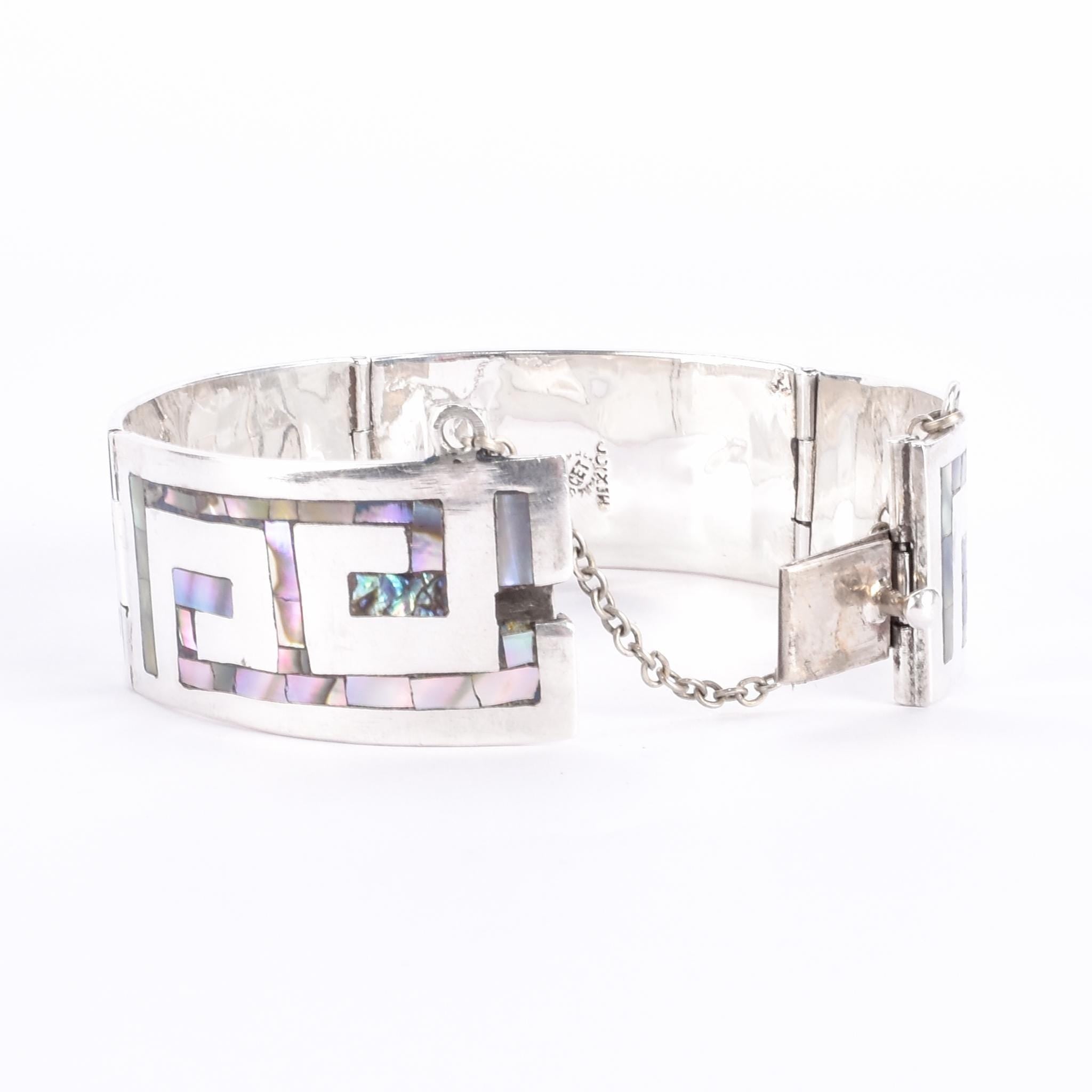 Sterling Silver Mexican Modernist Abalone Inlay Bracelet