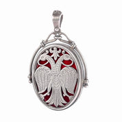 Sterling Silver & Red Enamel Two-Headed Swan Pendant