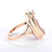 14K Gold Dancing Woman Carved Shell Cameo Ring