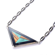 Sterling Silver Taxco Geometric Onyx, Malachite, & Tiger's Eye Inlay Necklace