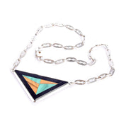 Sterling Silver Taxco Geometric Onyx, Malachite, & Tiger's Eye Inlay Necklace