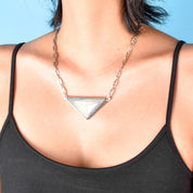 Sterling Silver Taxco Geometric Onyx, Malachite, & Tiger's Eye Inlay Necklace