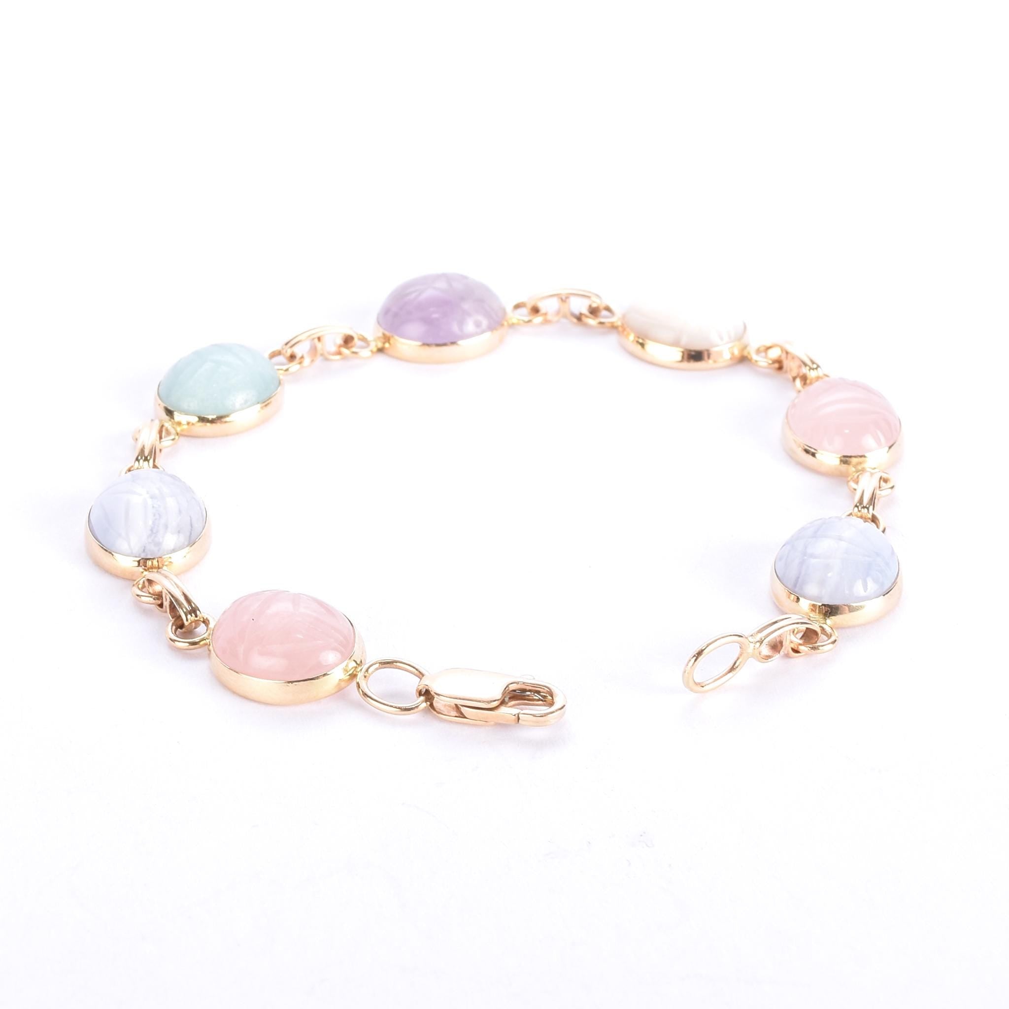 14K Gold Pastel Multi-Gemstone Scarab Bracelet