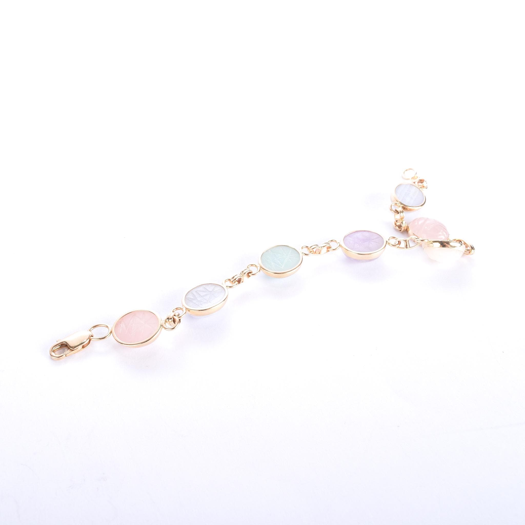 14K Gold Pastel Multi-Gemstone Scarab Bracelet