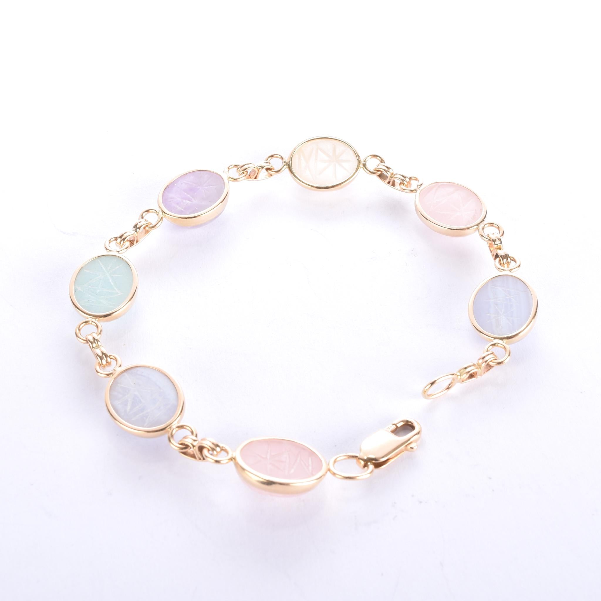 14K Gold Pastel Multi-Gemstone Scarab Bracelet