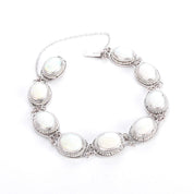 Mid-Century 14K White Gold Opal & Seed Pearl Link Bracelet
