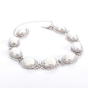 Mid-Century 14K White Gold Opal & Seed Pearl Link Bracelet