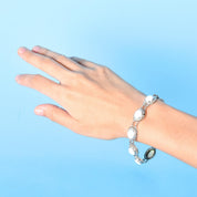 Mid-Century 14K White Gold Opal & Seed Pearl Link Bracelet