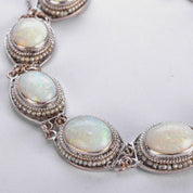 Mid-Century 14K White Gold Opal & Seed Pearl Link Bracelet