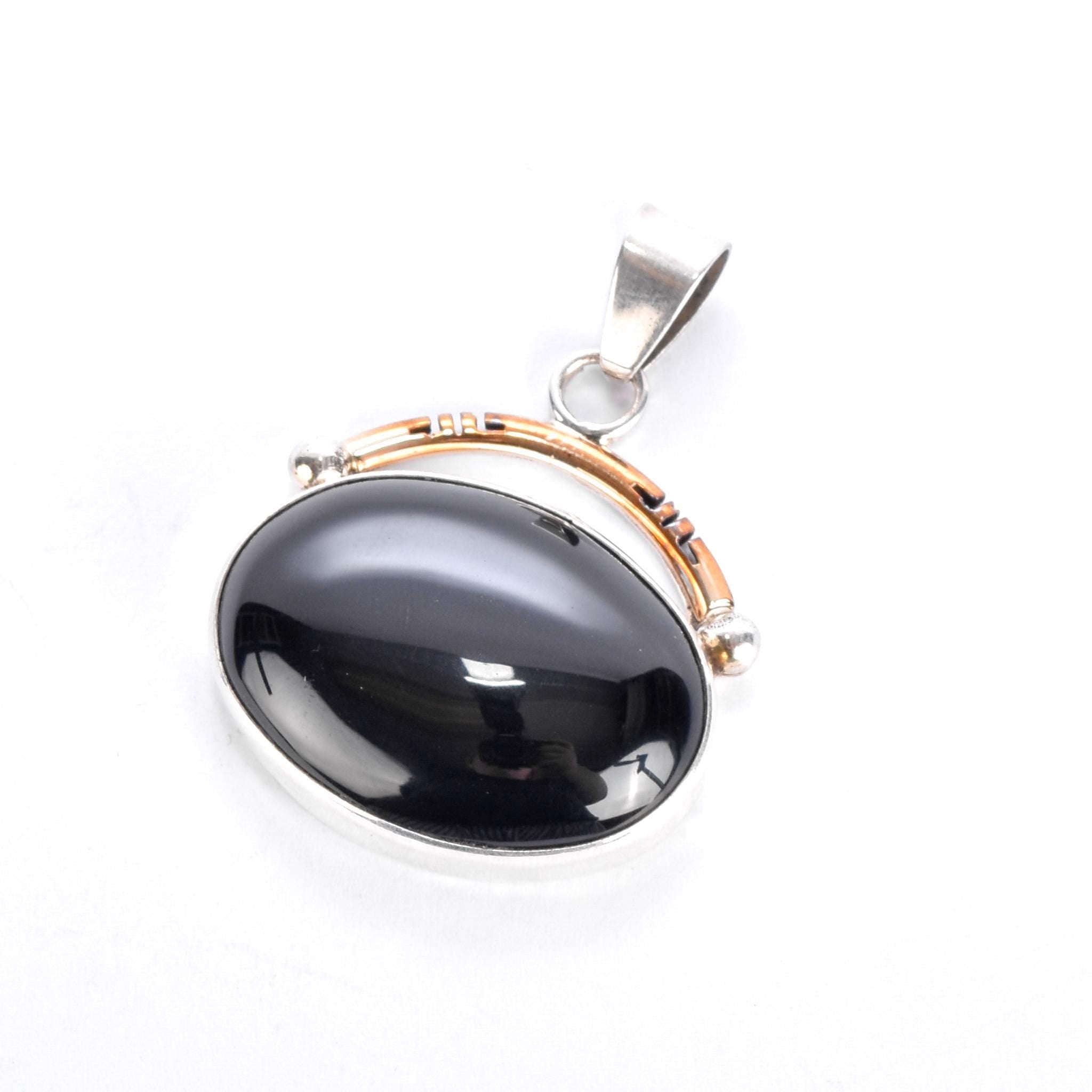Sterling Silver & 12K Gold-Fill Navajo Bobby Johnson Onyx Pendant