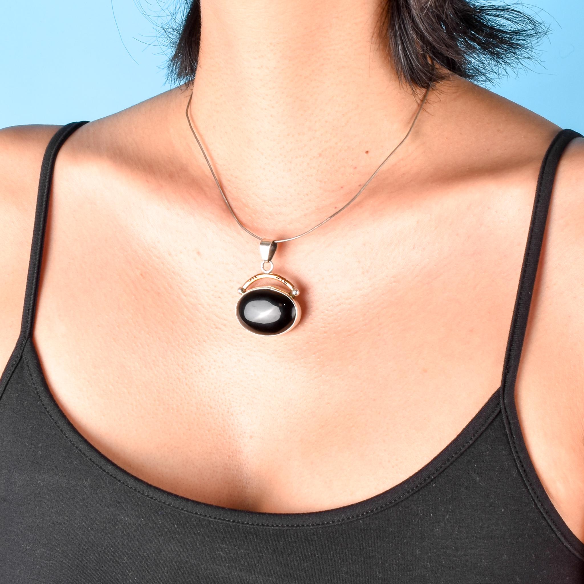 Sterling Silver & 12K Gold-Fill Navajo Bobby Johnson Onyx Pendant