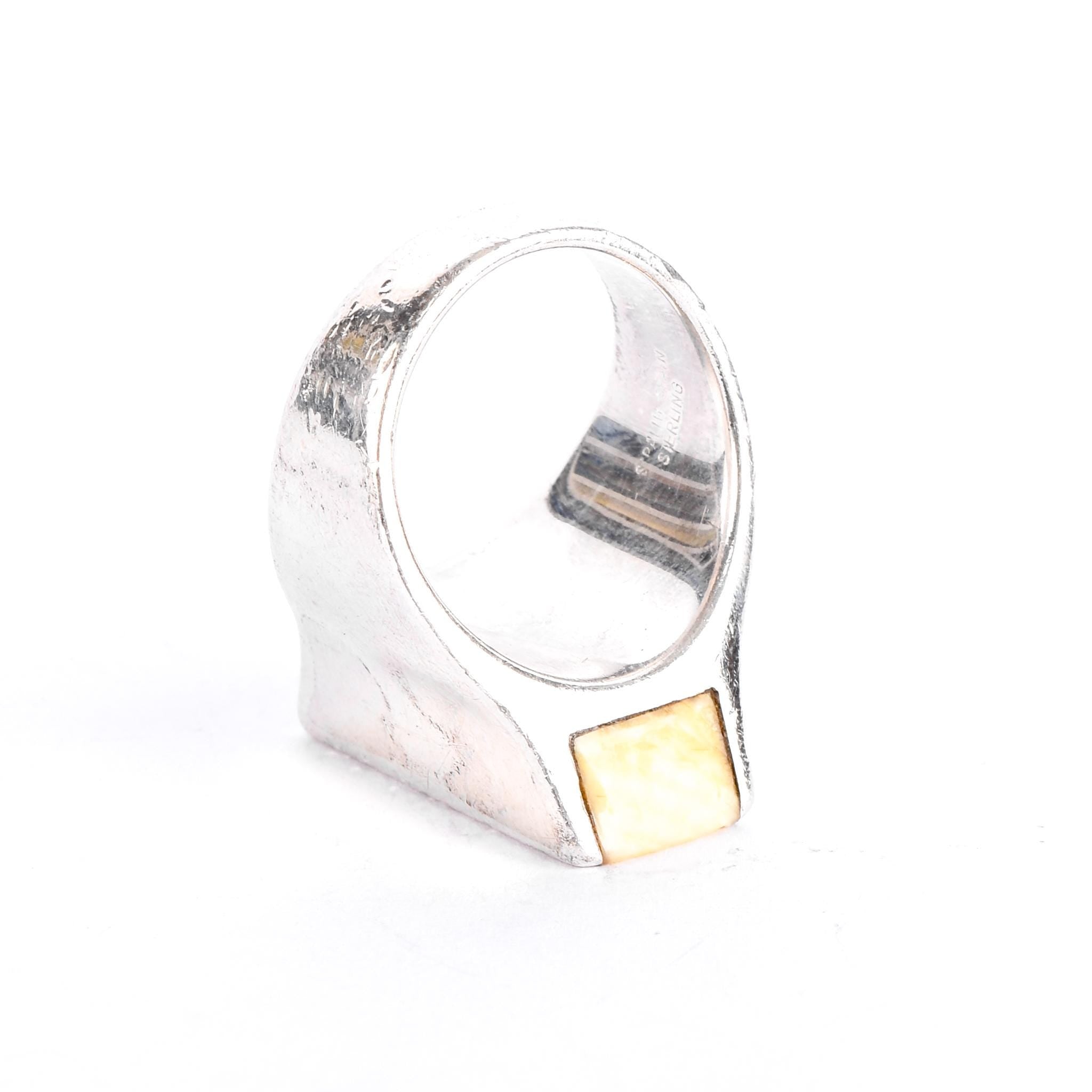 1980s Joachim S'Paliu Sterling Silver & Bone Inlay Ring