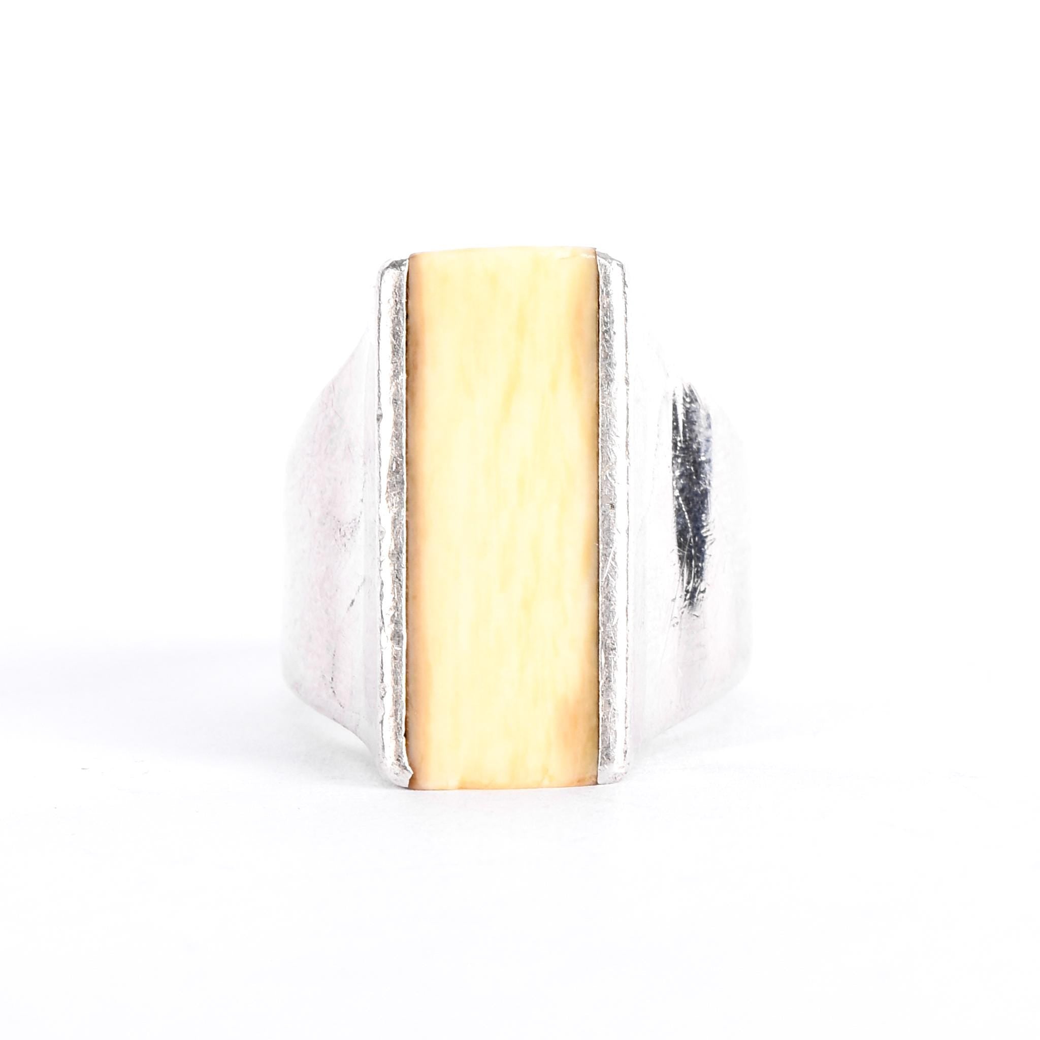 1980s Joachim S'Paliu Sterling Silver & Bone Inlay Ring