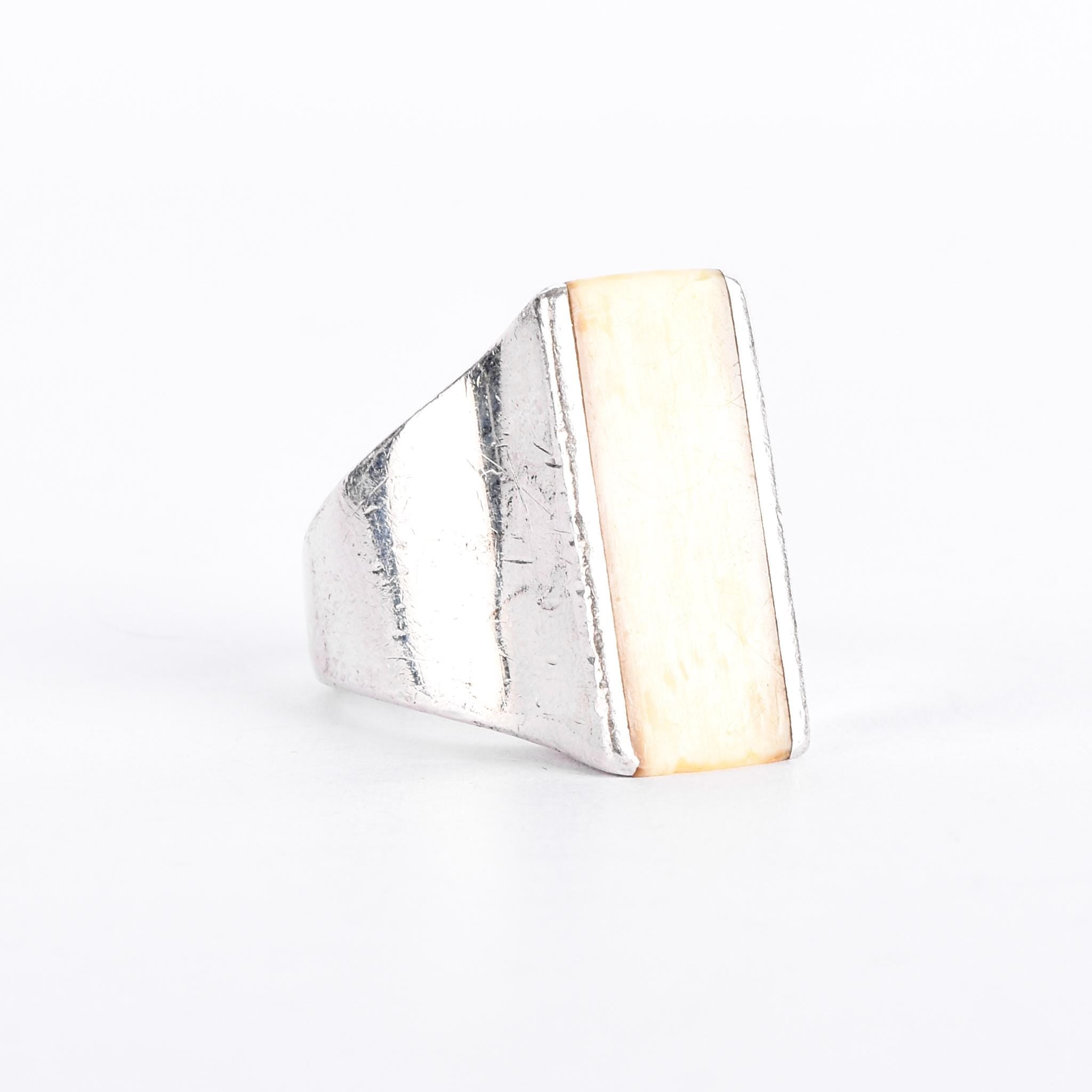 1980s Joachim S'Paliu Sterling Silver & Bone Inlay Ring