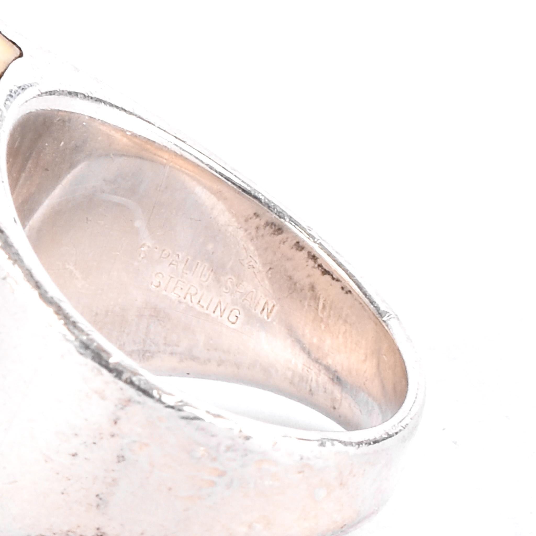 1980s Joachim S'Paliu Sterling Silver & Bone Inlay Ring