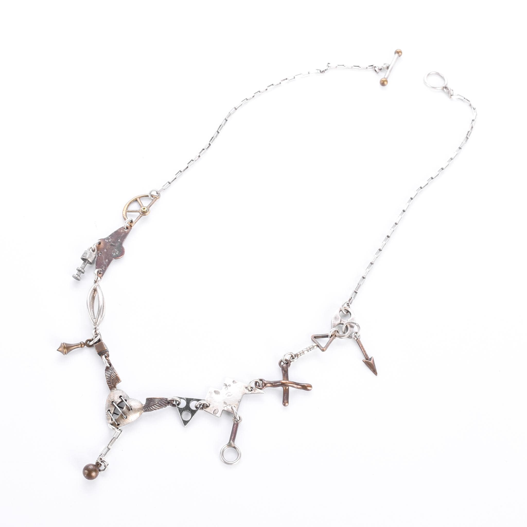 Sterling Silver & Bronze Thomas Mann Techno-Romantic Stitched Heart Collage Necklace