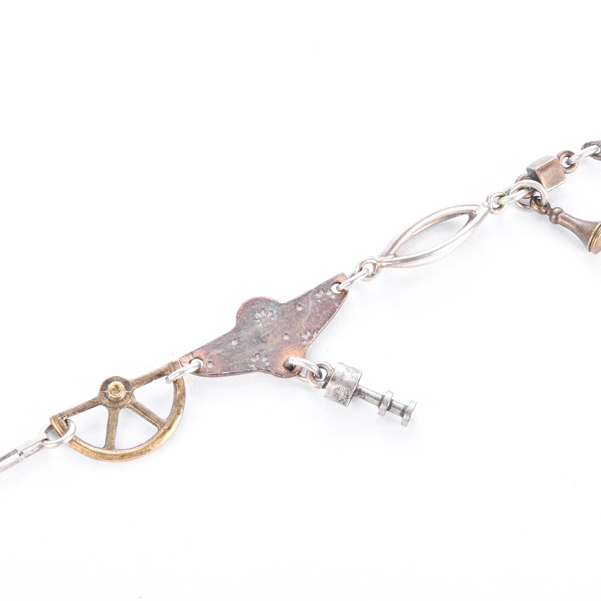 Sterling Silver & Bronze Thomas Mann Techno-Romantic Stitched Heart Collage Necklace
